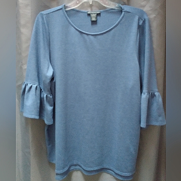 Adrianna Papell Heather Chambray Scooped Neck, Flared 3/4 Length Sleeved Top - Picture 1 of 6
